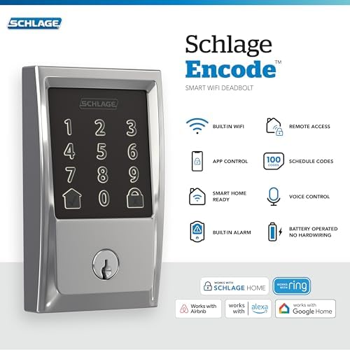 Schlage Encode Smart WiFi Deadbolt Lock with Century Trim, Bright Chrome - Image 2