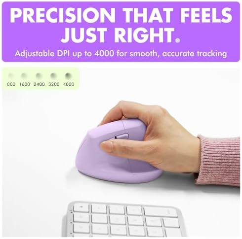 X9 Performance Wireless Vertical Ergonomic Mouse - (BT + 2.4Ghz) - Click in Comfort - Up to 4000 DPI, 6 Button, Rechargeable - Bluetooth Ergonomic Vertical Mouse Wireless - for Mac and PC - Purple - Image 5