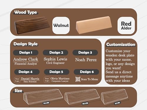 Custom Engraved Wooden Desk Name Plate, Personalized Office Desk Name Sign with Name & Title, Walnut or Red Alder Name Wedge for Desk, Business, Teacher, Doctor, Lawyer, Corporate Office Gift - Image 3
