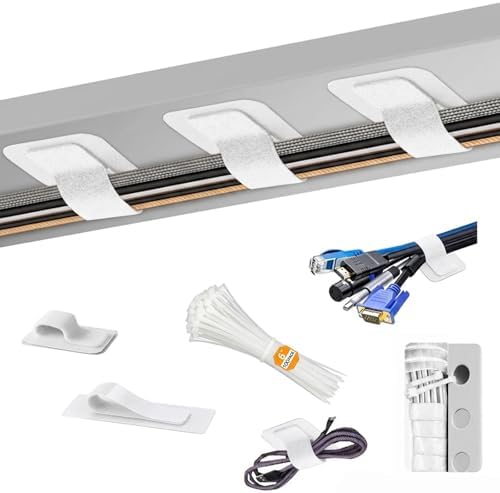 Under-Desk Cable Management Kit: 20 Adhesive & 100 Zip Ties(White) by Unknown