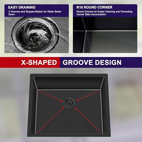 23 Inch Black Undermount Single Bowl Handmade Kitchen Sink - Image 4
