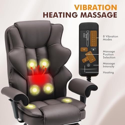 HOMREST Heated Massage Executive Office Chair with Foot Rest,Brown - Image 7