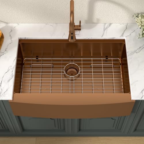 Lordear 33x21Inch Copper Tone Bronze Farmhouse Kitchen Sink Workstation SUS304 16-Gauge Stainless Steel Farmhouse Sink Apron Fron Farm Style Undermount Sinks, 33"x21"x10" - Image 4