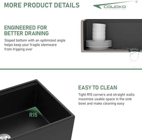 Black Farmhouse Sink Workstation 33 Inch Matte Black Apron Front Fireclay Farm Sink Reversible Apron Ceramic Single Bowl Sink Large Deep Farm Kitchen Sinks with Luxury Accessories - Image 7