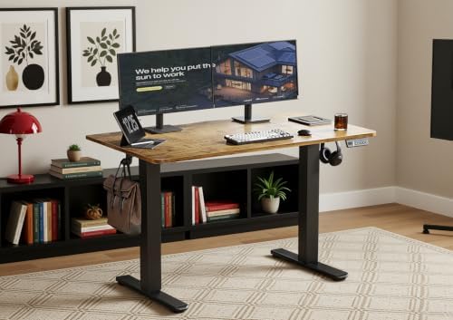 Seang Electric Standing Desk Adjustable Height, 55 x 24 Inch Sit Stand Desk with T-Shaped Frame, 3 Memory Presets & Cable Management for Home Office Computer Workstation, Black Frame/Rustic Brown Top - Image 2