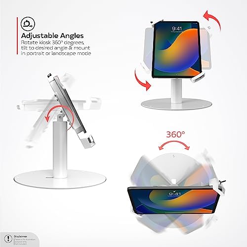 Anti-Theft iPad Desk Stand – CTA Desk Stand with Lockable Holder for iPad 10.9" 10th Gen - iPad 7th/8/9 Gen - iPad mini 6 - Galaxy Tab & More Tablets - White - (PAD-USGTW) - Image 2
