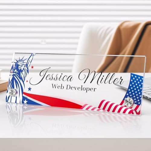 Personalized Acrylic Office Desk Name Plate with Standoff Barrels by nyareka