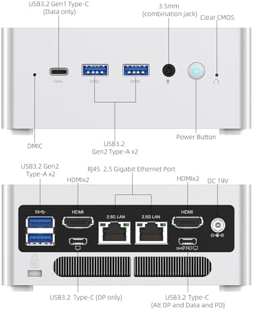MINISFORUM Venus Series NAB6 Mini PC, 12th Gen Core i7-12650H Barebone Vesion Small Compter Without RAM and SSD, 2X HDMI+2X USB-C 4K@60Hz Output, 2X 2.5G RJ45 Port, 4X USB3.2 Small Form Factor - Image 4