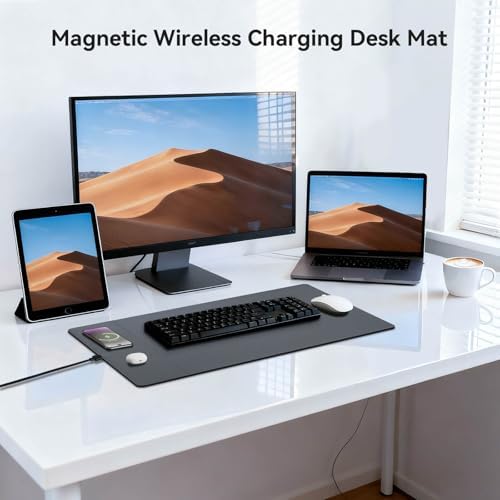 Wireless Charging Mouse Pad, 15W Fast Charge Magnetic Charger Desk Pad, Large Office Desk Mat (23.4x15.6) with Ultra-Smooth Surface, Gray Computer Mousepad for MacBook, PC, Laptop - Image 2