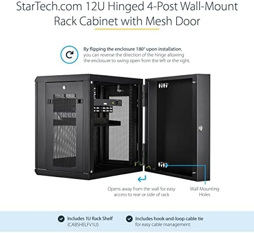 StarTech 12U Wall-Mount Cabinet, 19in, 4-Post, 16in Deep, 198lb (RK12WALHM) - Image 2