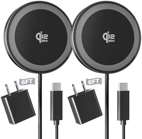 2Pack Magnetic Wireless Charger 25W Fast Charger for iPhone 17/16/15/14/13/12 Series & AirPods, Portable Wireless Charging Pad for Travel Home Office Desk, 6.6FT-Black with Plugs by Tagzilo