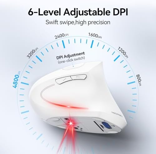 TECKNET Ergonomic Mouse, 4800 DPI Wireless Bluetooth Vertical, 3-Device - Image 3