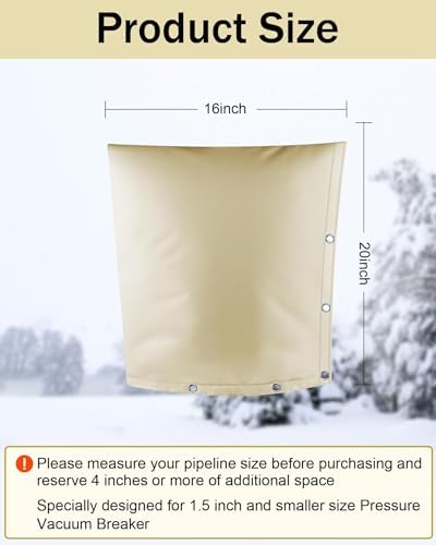 Backflow Preventer Pipe Insulation Cover (5°F), POROLIR 20"X16" Thicker Pressure Vacuum Breaker Cover, Water Well Pump Sprinkler Valve Cover for Winter Freeze Protection, Khaki - Image 2