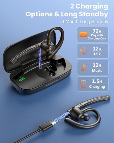 New Bee Bluetooth Headset V5.1 72H Talk Time Dual Mic with Mute Button for Business, Wireless Hand-Free Bluetooth Earpiece with 500mAh Charging Case for Cell Phone Calls Trucker Driver Laptop - Image 5