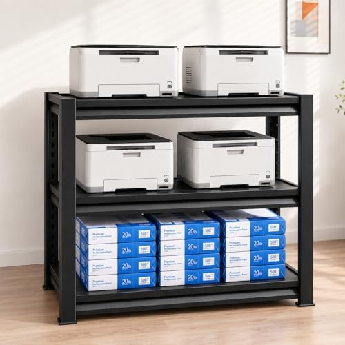 Printer Stand with Storage, 3-Tier Industrial Heavy Duty All-Metal Office Organizer Shelf, Space-Saving Storage Rack for Printer, Scanner, Paper and Office Supplies, Black, 31.5"Hx 39.4"Wx 13.8"D - Image 4