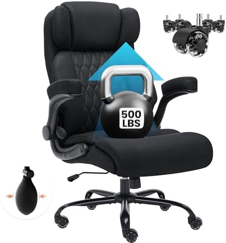 500lbs Big and Tall Office Chair Adjustable Lumbar Support for Back Pain, Extra Wide Seat Executive Office Chair Thick Armrest Pad, Heavy Duty Base&Upgraded Wheels, Ergonomic Desk Chair (Matte Black) by Unknown