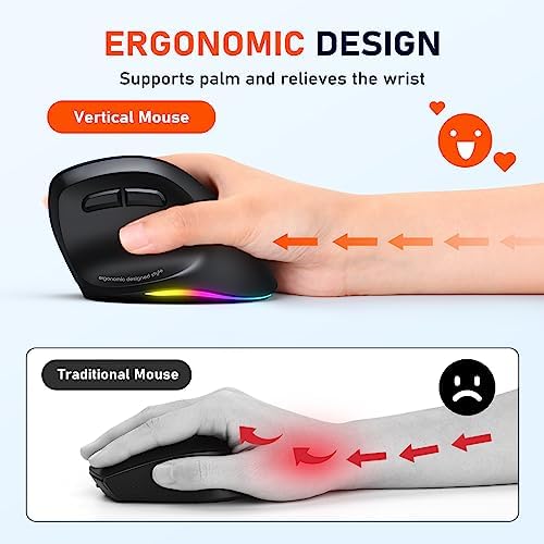 MEETION Ergonomic Wireless Vertical Mouse, Rechargeable, Black - Image 2