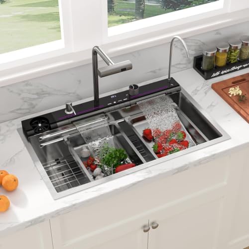 Sarlai Waterfall Kitchen Sink 33 Inch Drop In Sinks 33x19 Inch Workstation - Image 2