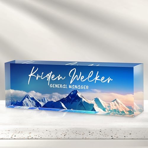 Custom Office Name Plate for Desk - Desk Name Plate Personalized Gifts for Coworkers, Boss, Employees, Teacher, Nurse - Office Desk Decor for Women Men - Employee Appreciation Gifts (Snow Mountain) by Cryphart-CustomGiftExpert