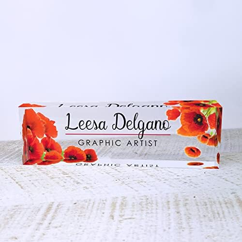 ARTBLOX Personalized Acrylic Desk Name Plate, Poppy Flowers Design - Image 2