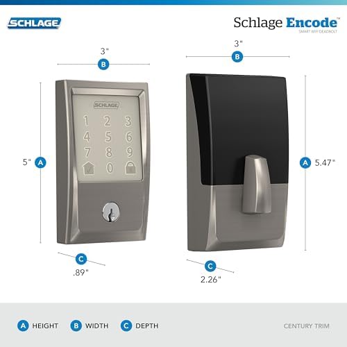 Schlage Encode Smart WiFi Deadbolt Lock with Century Trim, Satin Nickel - Image 3
