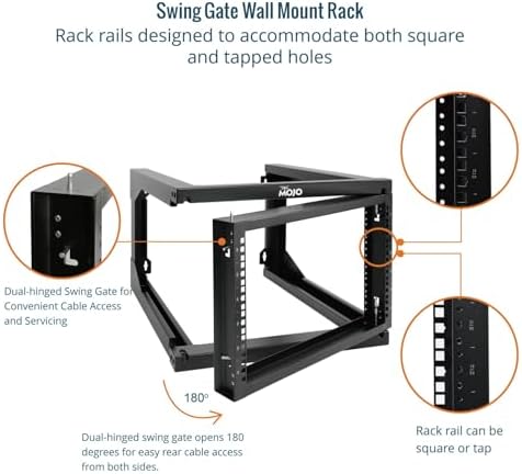 Tecmojo 6U Wall Mount Server Rack Swing Gate, Wall Mount Rack for 19in Computer/AV/Data/IT/Media Equipment, Open Frame Server Rack with 24in Depth, Square&Tapped Holes - Image 3