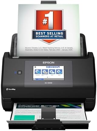 Epson Workforce ES-590W Wireless & USB High-Speed AI & Cloud Ready Desktop Color Duplex Document Scanner for Mac & PC, up to 45 ppm, Large 4.3" Color Touchscreen, 100-Page Auto Document Feeder by Unknown