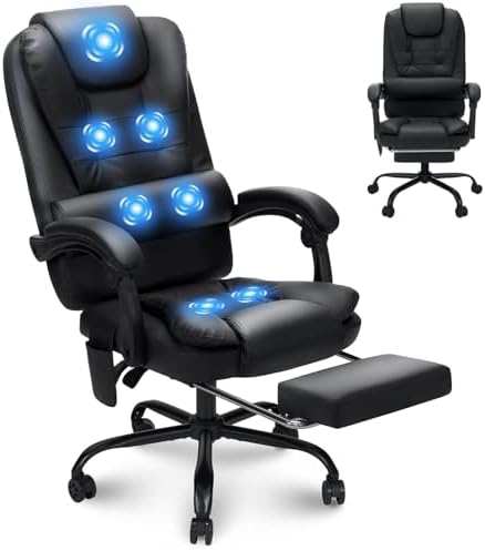 HOFFREE Massage Office Chair with Foot Rest 7 Points Vibration,Black by HOFFREEOfficial