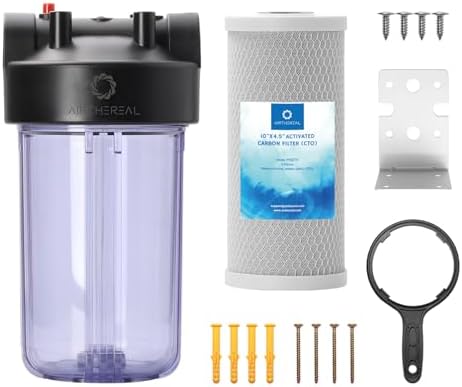 Airthereal Whole House Water Filter Clear Housing, 10" x 4.5" Sediment Carbon Cartridge Universal Housing, Pre-Filtration System for Well and City Water, 3/4" NPT Port, Includes 1-Pack CTO Filter by Airthereal