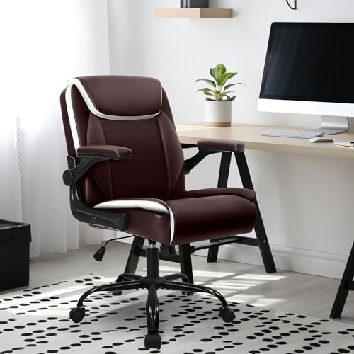 NEO CHAIR PU Leather Office Desk Chair with Adjustable Arms, Warm Brown - Image 2