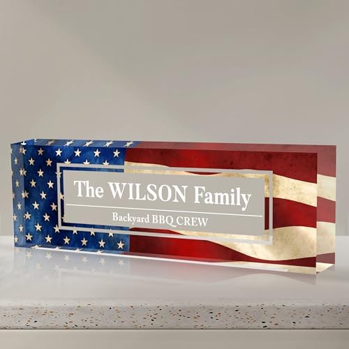 Desk Name Plate Personalized, Acrylic Name Plate for Desk, Summer Office Desk Accessories, Americana Decor for Home Office Desk, Personalized Office Gifts for Coworkers Employees by EOBIBIFUN