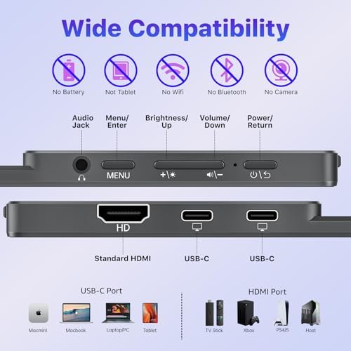 VisionOwl Portable Monitor for Laptop, IPS USB-C HDMI Travel Second Monitor for MacBook Pro Air, PC, PS5, Xbox, Portable Second Screen, Built-in Kickstand, Speakers, VESA Mountable, 15.6 - Image 7