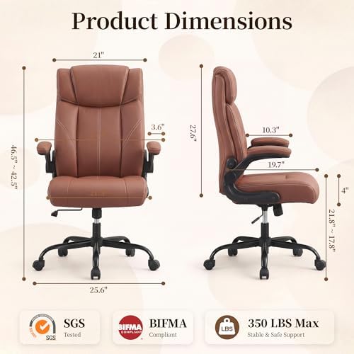 Office Chair, Leather Ergonomic Computer Desk Chair with Rocking - Image 2