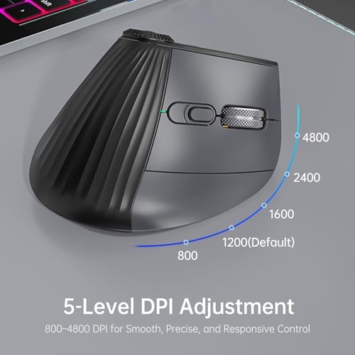 Ergonomic Vertical Mouse Wireless, Rechargeable Bluetooth Ultra-Fast Scrolling 4800 DPI Ergo Mouse, 2.4G Quiet Clicks 6 Buttons RGB Optical Mice, 3 Multi-Device Connectivity for Mac, Laptop - Image 4