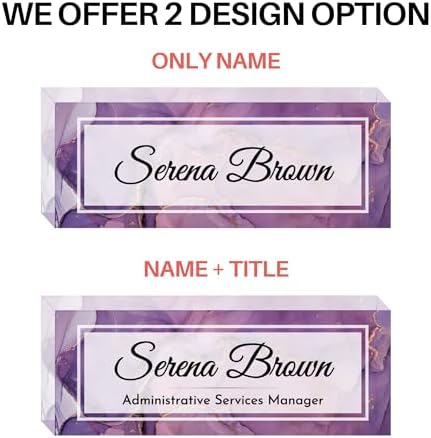 Customized Clear Acrylic Thick 8x3" Desk Name Plate Block with Personalized Logo - Professional Office Decor - Customized Acrylic Plate Gift for Teacher Co-workers (Purple Dream) - Image 2