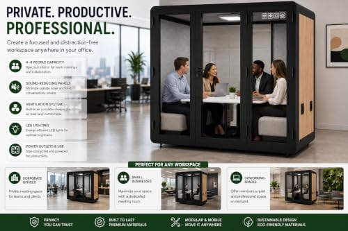 Mobile Office Pod for 4–6 People, Sound-Reducing Meeting Booth with Glass Door, Ventilation, LED Lighting & Power Outlets - Image 7