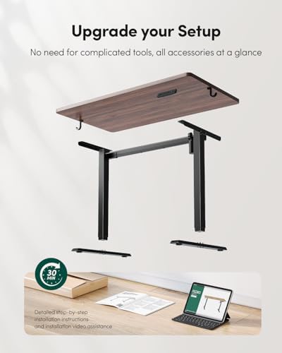 CubiCubi 40 x 24 One-Piece Electric Adjustable Standing Desk, Black Walnut - Image 6