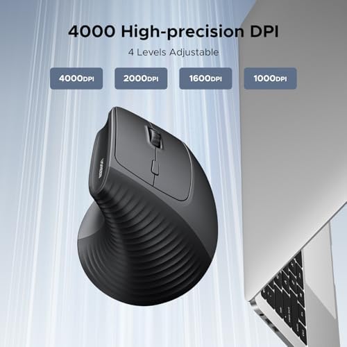 UGREEN 2.4G Mouse Wireless Vertical Ergonomic Mouse, Adjustable DPI Office Cordless 6 Buttons, Computer Mouse with 1000/1600/2000/4000 DPI for Windows/Mac OS etc - Image 4