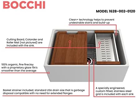 BOCCHI Contempo Workstation Apron Front Step Rim Fireclay 27 in. Single Bowl Kitchen Sink with Accessories in Matte White - Image 4