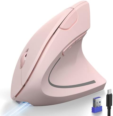 TECKNET Ergonomic Mouse Pink Rechargeable Vertical Wireless Mice Right Hand by Tecknet