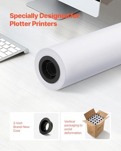 VEVOR Wide Format Paper, 24 in x 150 ft Plotter Roll, 20 Rolls CAD Bond Rolls with 2 in Core, 20 LB Bond Paper Rolls, Ideal for CAD Drawings, Engineering Plans, GIS Maps, and Architectural Designs - Image 2