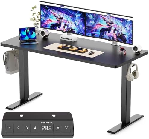 WALKINGDESK 48x24 Inches Height Adjustable Electric Standing Desk with 2 Hooks for Home Office, Ergonomic Sit Stand up Desk with Splice Board, Black by WALKINGDESK
