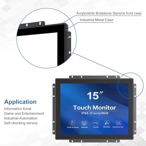 GreenTouch 15 Inch Industrial Open-Frame Touchscreen LCD Monitor - Capacitive PCAP -1024x768-5:4-Black-1000 Nits High Brightness - Image 5