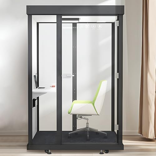 Office Sound Booth with Audio Privacy - Modern Soundproof Booth Includes Black Transparent Glass Design,Freestanding Office Room with Light, Fans,Casters for Study,Game (52.36IN) by X-Comfot