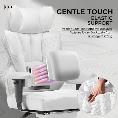 GTPLAYER Big and Tall Gaming Chair 400lbs Heavy Duty Office Chair with Foot Rest & Ergonomic Pocket Spring Lumbar Support, High Back 3D Saddle Shaped Cushion for Back Pain Relief, White - Image 3