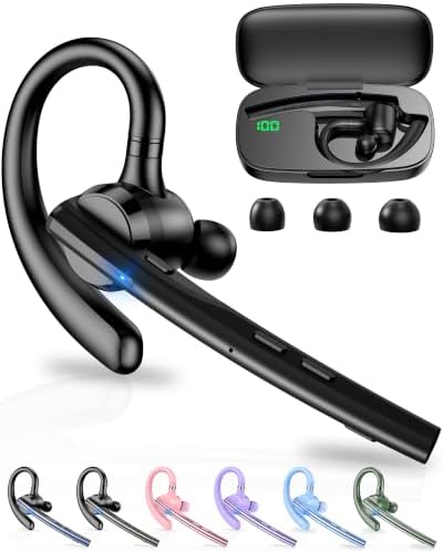 New Bee Bluetooth Headset V5.1 72H Talk Time Dual Mic with Mute Button for Business, Wireless Hand-Free Bluetooth Earpiece with 500mAh Charging Case for Cell Phone Calls Trucker Driver Laptop by NewBee