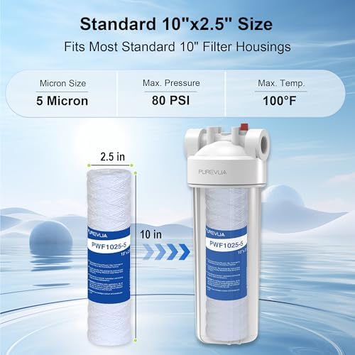 5 Micron 10"x2.5" String Wound Sediment Filter, 6-Pack - Image 2