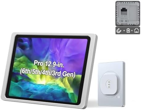 Magnetic Wall Mount with Charging Case A10 for iPad Pro (6th / 5th / 4th / 3rd Generation) 12.9-Inch. PoE and DC up to 18W Quick Charge, Strong Magnets, 360 Rotation by EMONITA