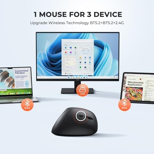 MEETION Ergonomic Vertical Mouse, Wireless Bluetooth Mouse, Black - Image 4