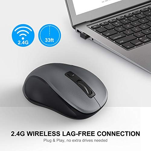 WisFox 2.4GHz Wireless Mouse for Laptop, Ergonomic 6-Button Design, Grey - Image 2